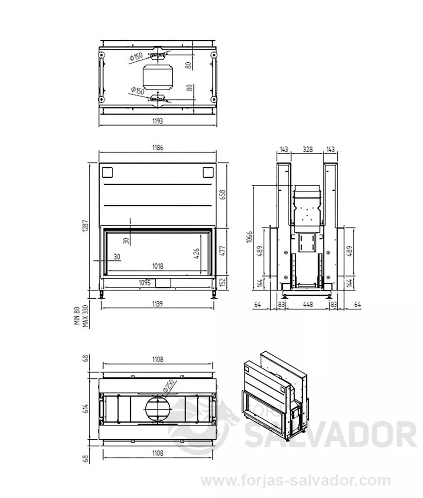 Plano de medidas Argento 1200 DH (Doble cara)