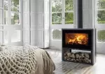 Vista panorámica de la estufa Denia Stoves Firex en funcionamiento