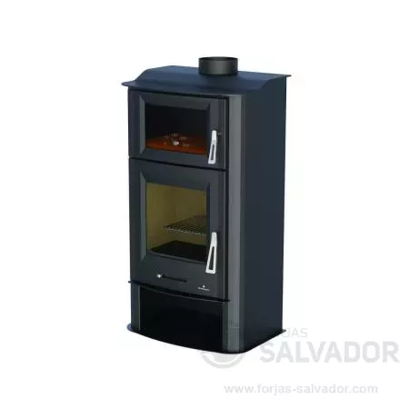 Estufa de leña Bronpi Tudela con horno y sistema de doble combustión.