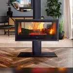 Estufa Denia Stoves Swing mostrando las llamas.
