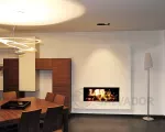 Hogar de leña ARGENTO 1350 H — visión panorámica del fuego con cristal amplio