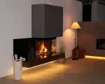 Hogar de leña LUNA DIAMOND 800 DC – visión panorámica de tres lados del fuego