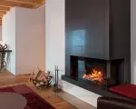 Hogar de leña LUNA DIAMOND 900 CL/CR – diseño esquinero con doble cristal y visión angular del fuego