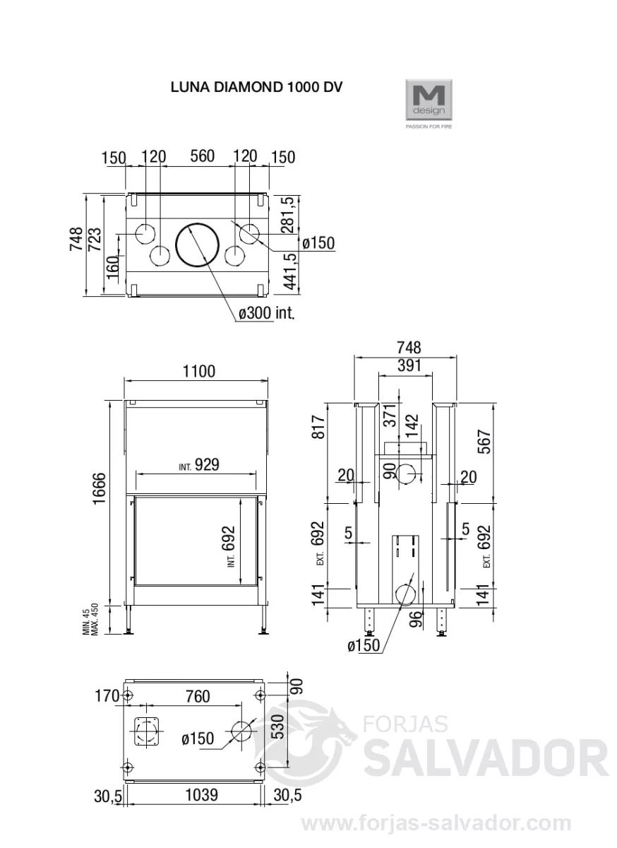 Plano de medidas Luna Diamond  1000 DV (Doble cara)