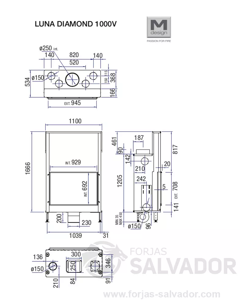 Plano de medidas Luna Diamond  1000 V (Frontal)