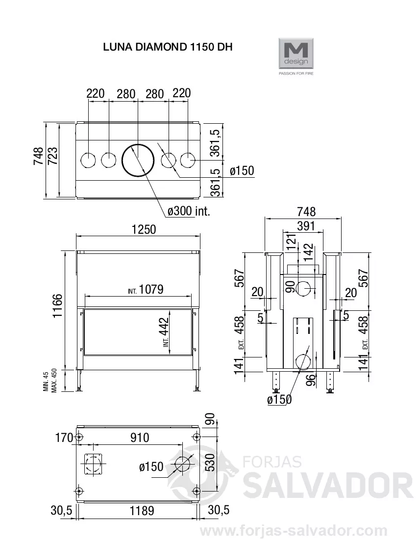 Plano de medidas Luna Diamond 1150 DH (Doble cara)