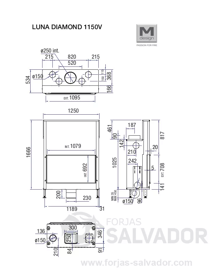 Plano de medidas Luna Diamond 1150 V (Frontal)