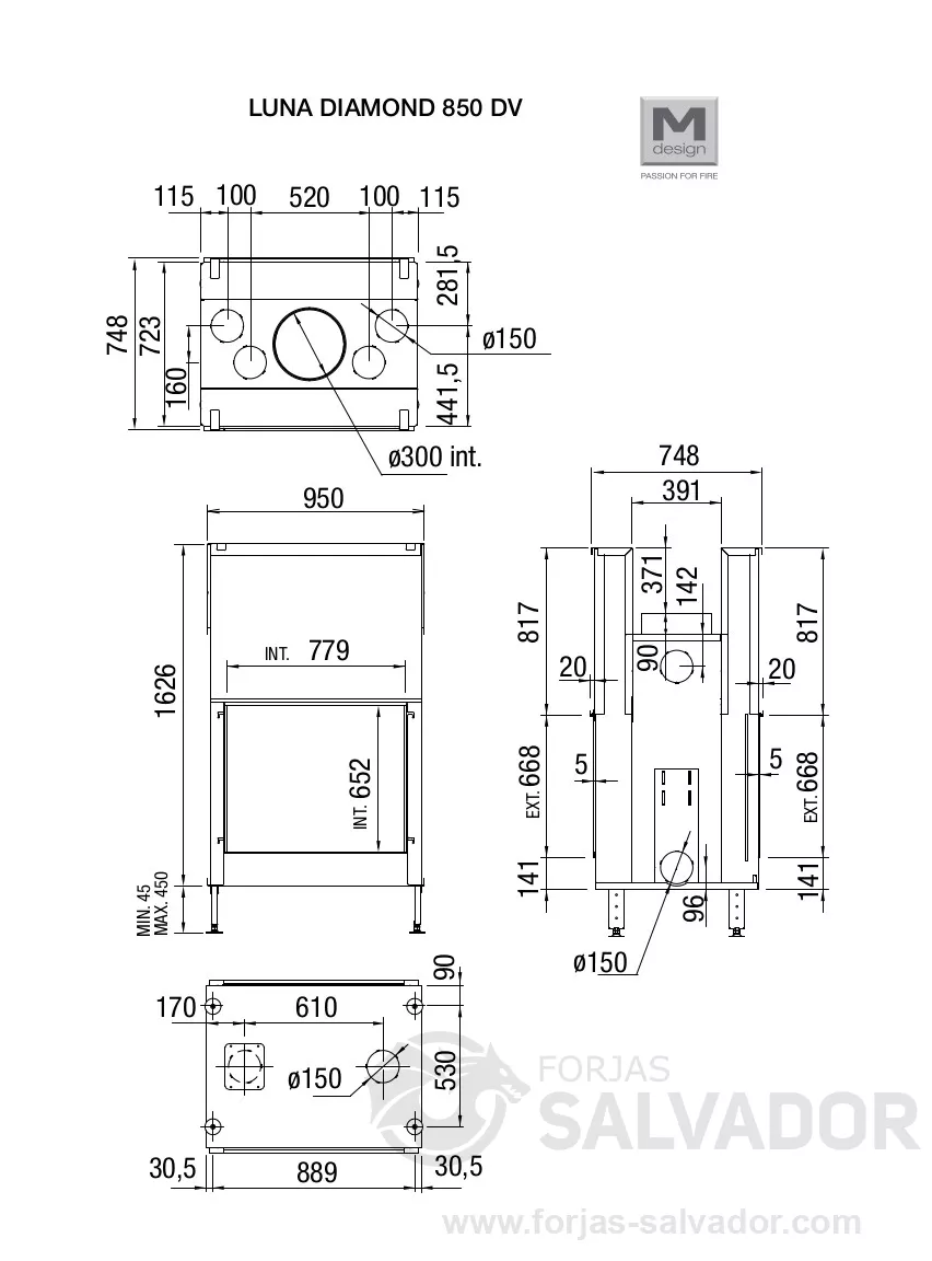 Plano de medidas Luna Diamond  850 DV (Doble cara)