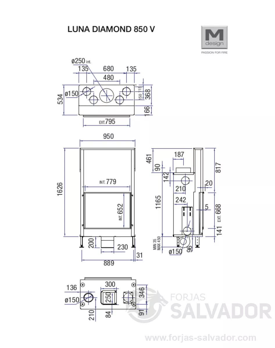 Plano de medidas Luna Diamond  850 V (Frontal)