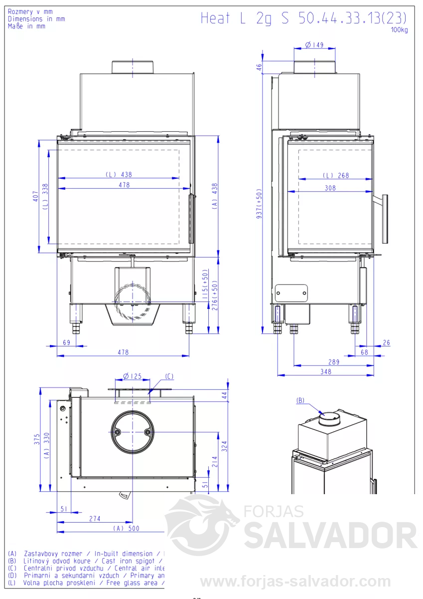 Plano de medidas Romotop Heat E1 50.44.33 Esquinero