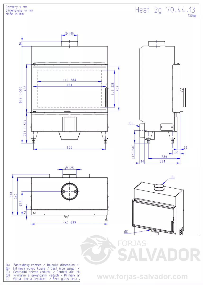 Plano de medidas Romotop Heat 70.44 SLIM Frontal interior claro