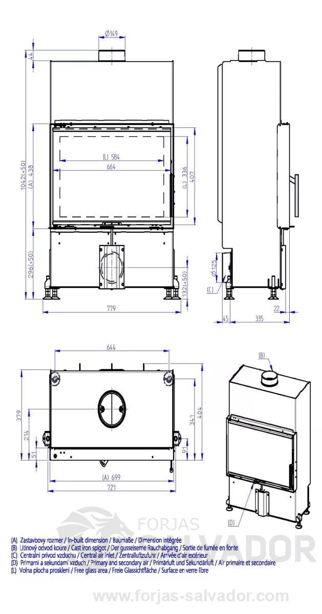 Plano de medidas Romotop Heat 70.44 SLIM Frontal interior negro