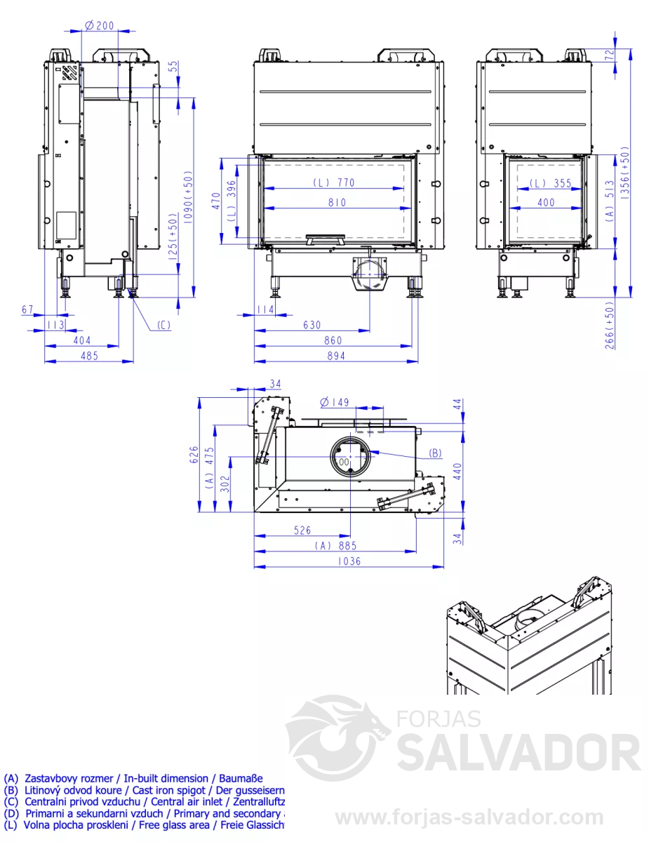 Plano de medidas Romotop Heat 81.51.40 Esquinero interior claro