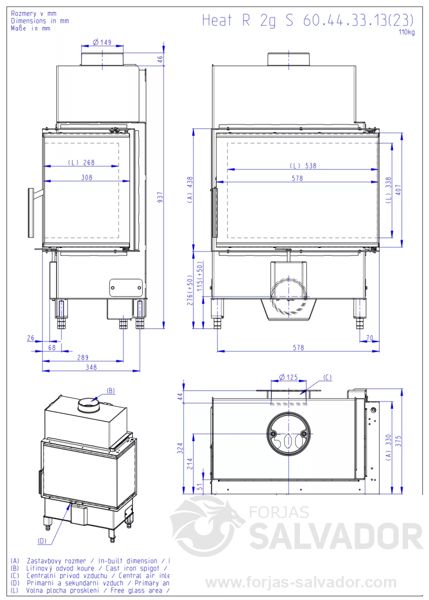 Plano de medidas Romotop Heat E1 60.44.33 Esquinero interior claro